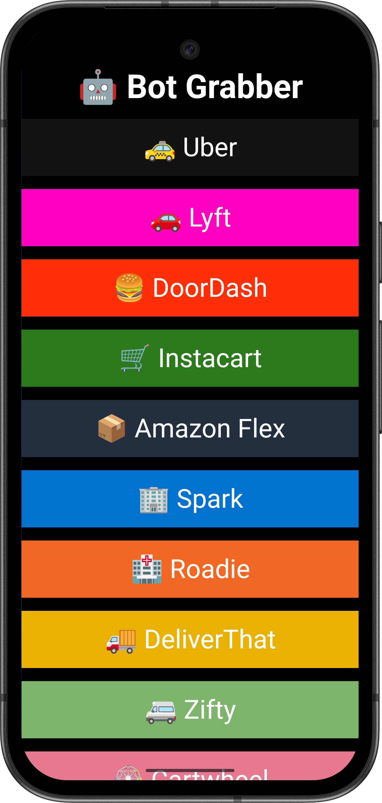 Driver automation device for DoorDash Instacart Amazon Flex Uber Lyft Zifty DeliverThat Cartwheel Dlivrd Walmart Spark Senpex Roadie